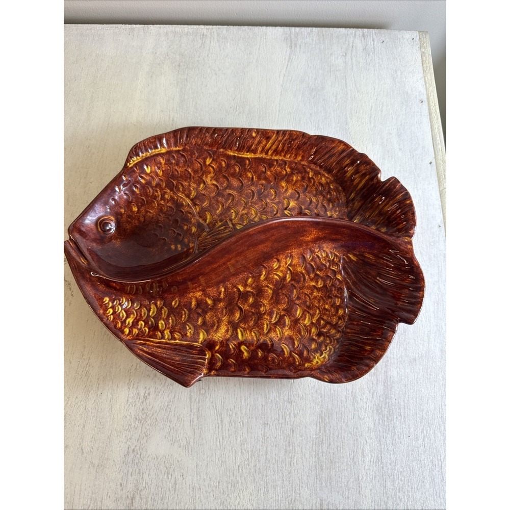 Norris Ocean Art Glazed Fish Pottery Party Plate Platter Wall Decor Beach - Picture 2 of 8